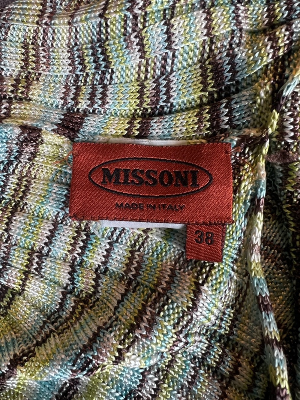 Missoni Sleeveless Ribbed Mock Neck Tank in , Blue, Green, White, Brown - Picture 3 of 4